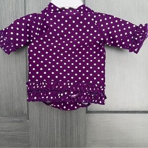 NWT RuffleButts Purple White POLKA DOT Rashguard BIKINI Swim Hat 6-12 Month Swim